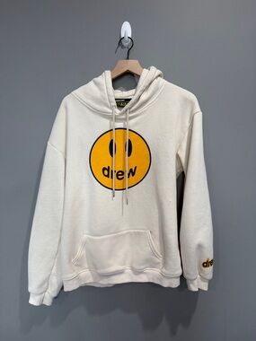 DREW house Cream Hoodie with Yellow Smiley Logo Size Medium